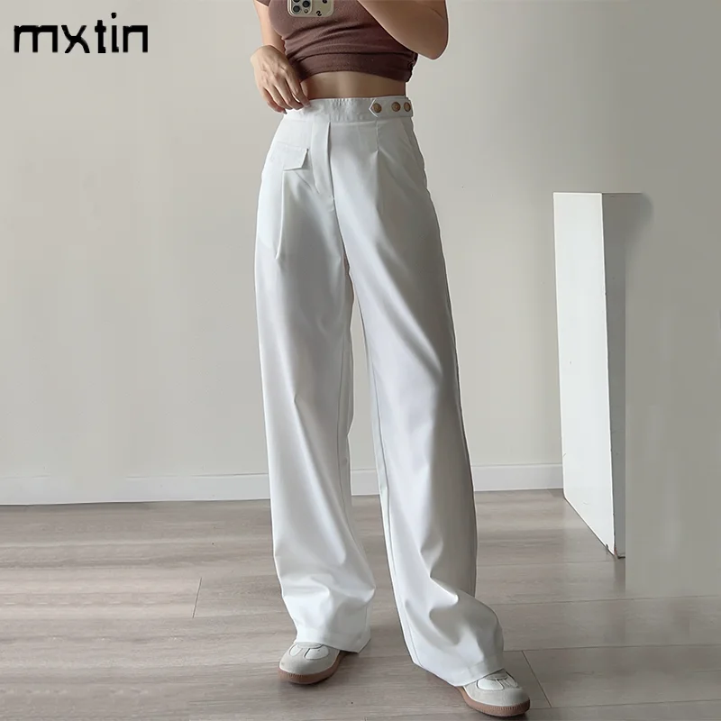

Women's Spring White Wide Leg Pants Women Vintage Loose Solid High Waist Streetwear Female Elegant Korean Style Clothes Vestidos