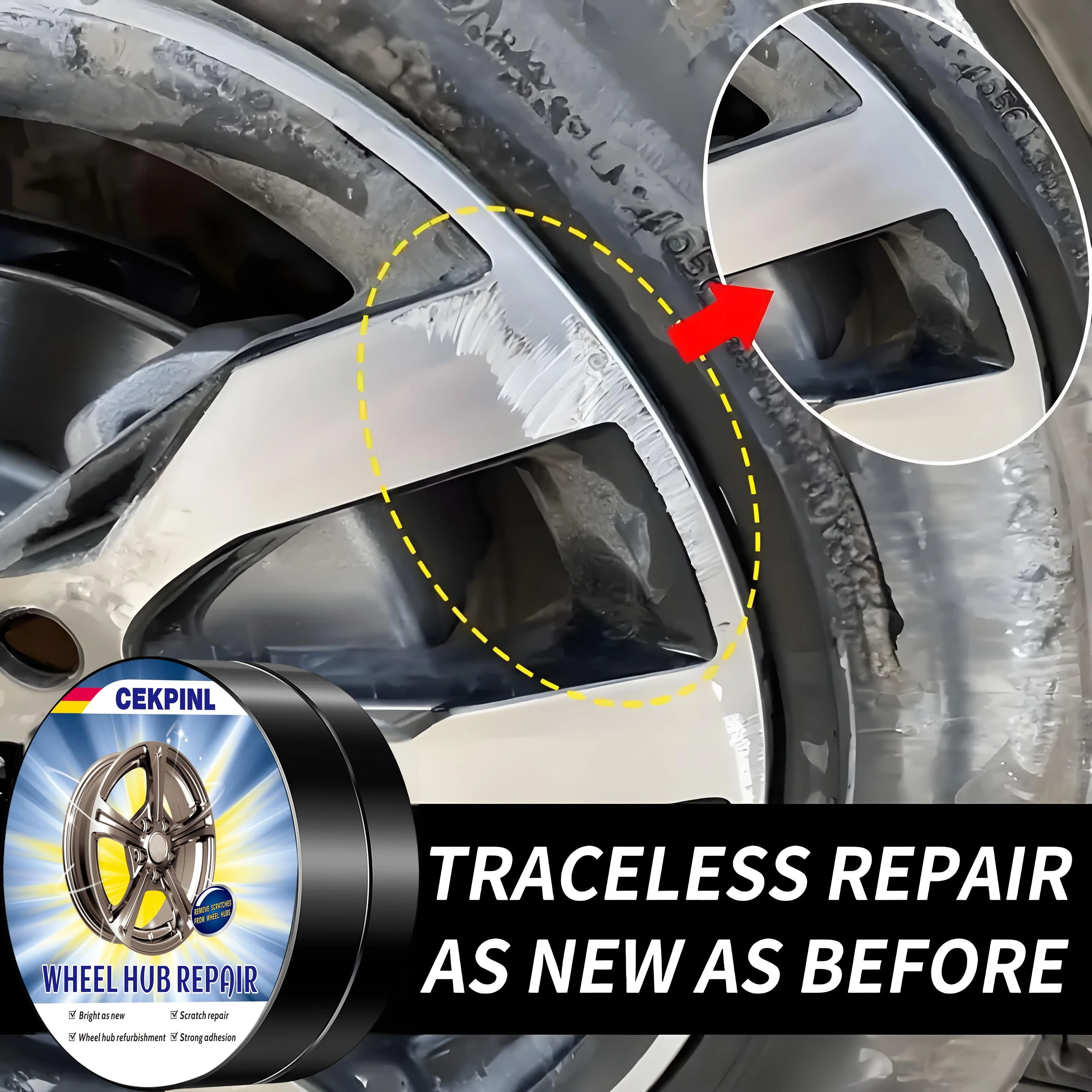 Cekpinl-Universal Wheel Hub Repair Kit Alloy Wheel Scratch Remover Oxidation Paste and Anti-Rust Agent Car Care Polish