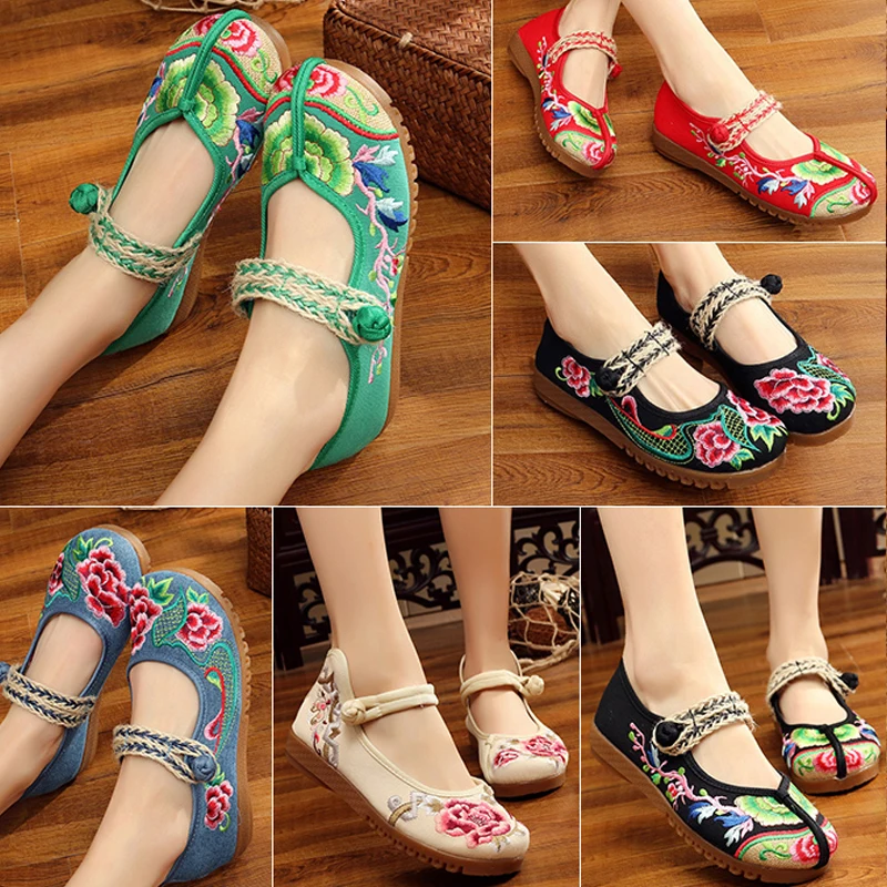 Chaussures de gril à fond plat pour femmes, vieux Pékin, prairie Hanfu