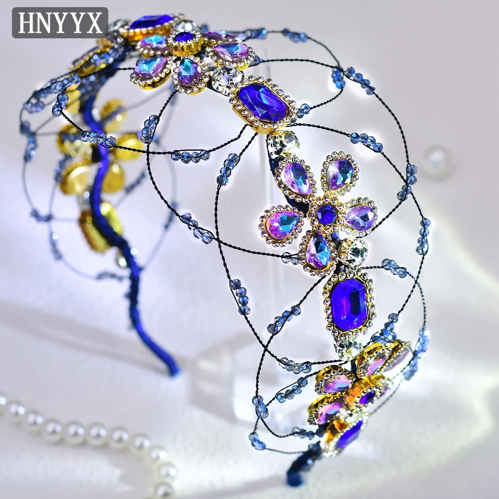 HNYYX Luxury Crystal Headband Sparkling Rhinestone Hair Accessories Flower Hairhoops Vintage Hair Pieces Party Hair Wear A144