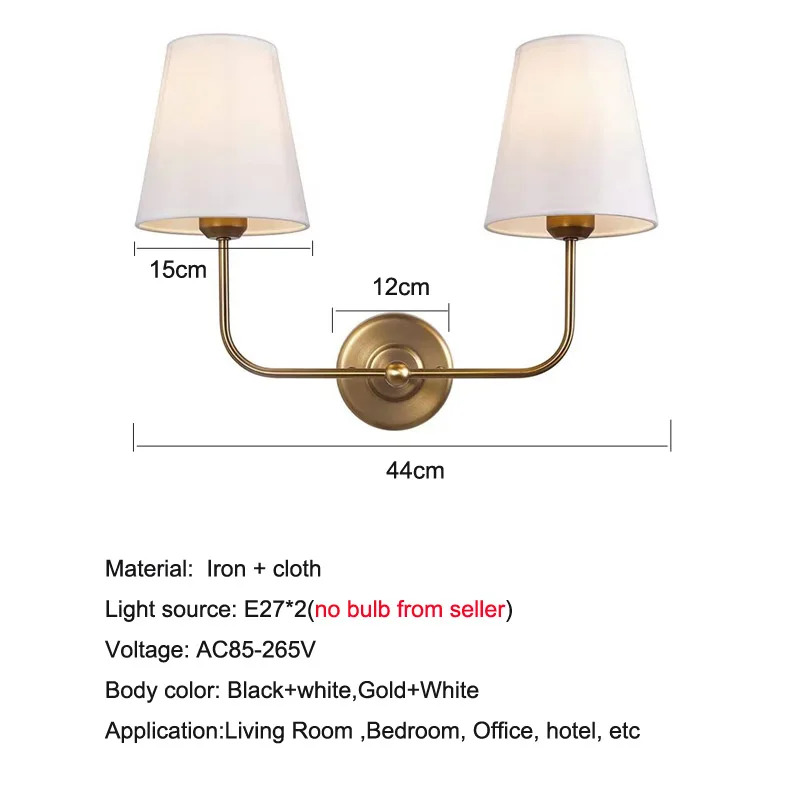 American Country Wall Lamp With Double-Head Iron Fabric Cover European Style Living Room Hotel Room Bedroom Bedside Wall Lights