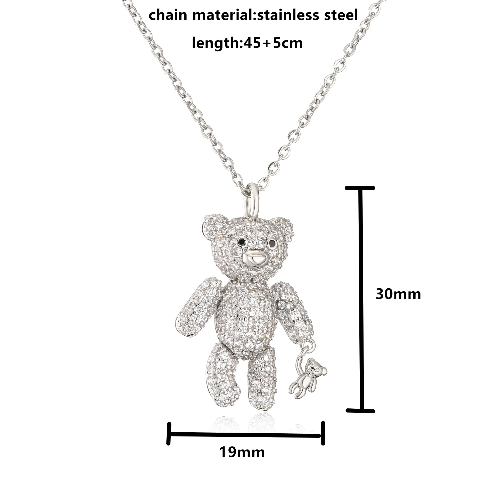 Women's Necklace Plated with 18k Crystal Zircon Cute Cartoon Bear Pendant Popular Fashion Jewelry Couple Gift