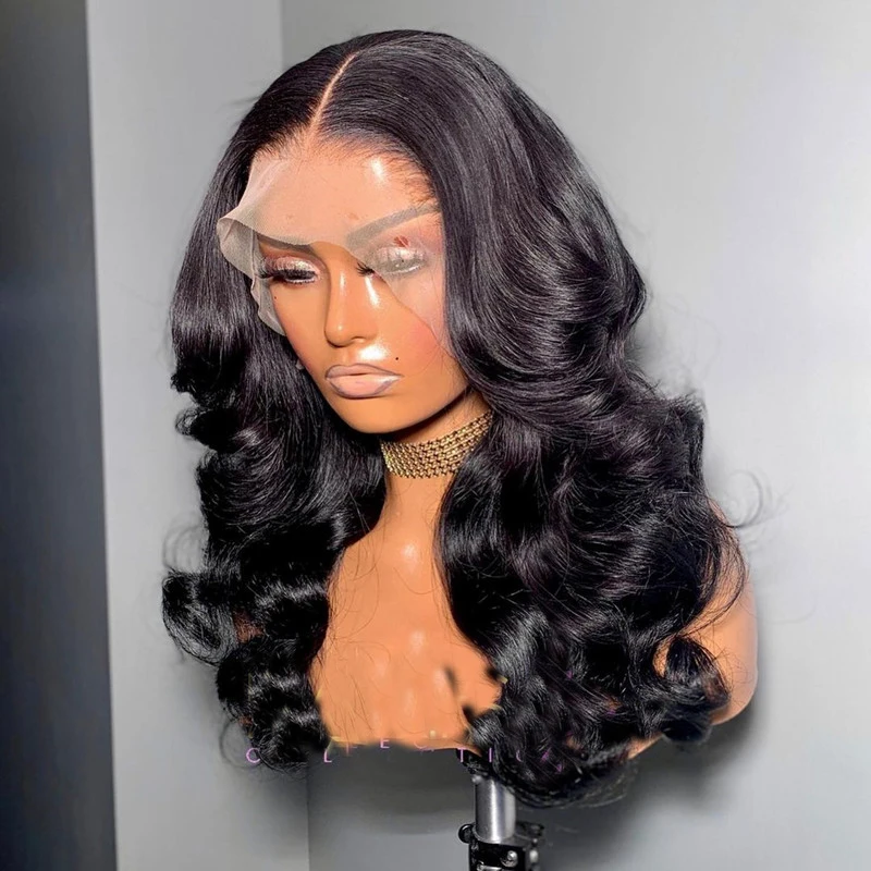Dianteira do Laço Macio para as Mulheres com Cabelo do Bebê Polegada Densidade Natural Preto Pré Arrancado Brasileiro Onda Peruca Perucas Diárias 26 180% 12 laço macio para as mulheres com cabelo do bebê perucas diárias