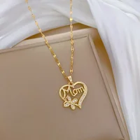 Fashion Heart Butterfly Mom Zircon Pendant Necklaces for Women Stainless Steel Jewelry Accessories Mother's Day Gifts for Lover