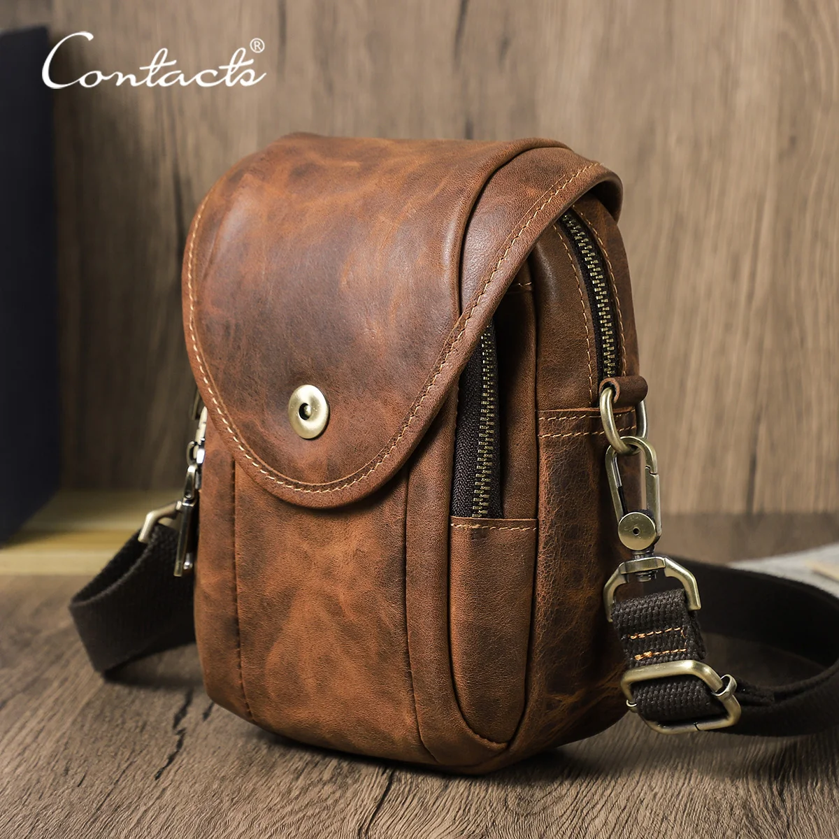 CONTACT'S Genuine Leather Sling Shoulder Bags for Men Waist Bags Belt Fanny Packs Small Messenger Phone Bag Male Travel Bum Bag