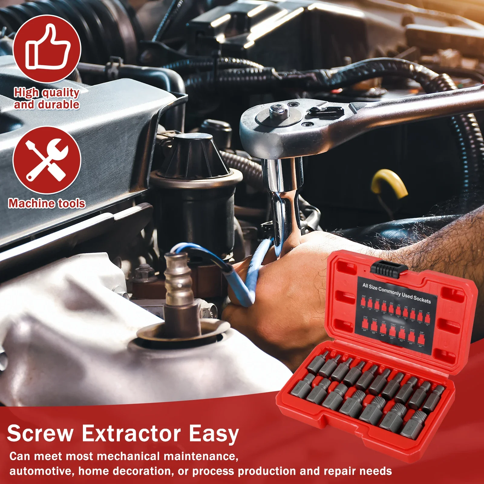 17Pcs Screw Extractor Set Hex Head Easy Out Bolt Extractor Set Spiral Broken Screw Remover Kit for Broken Nuts Bolts Studs