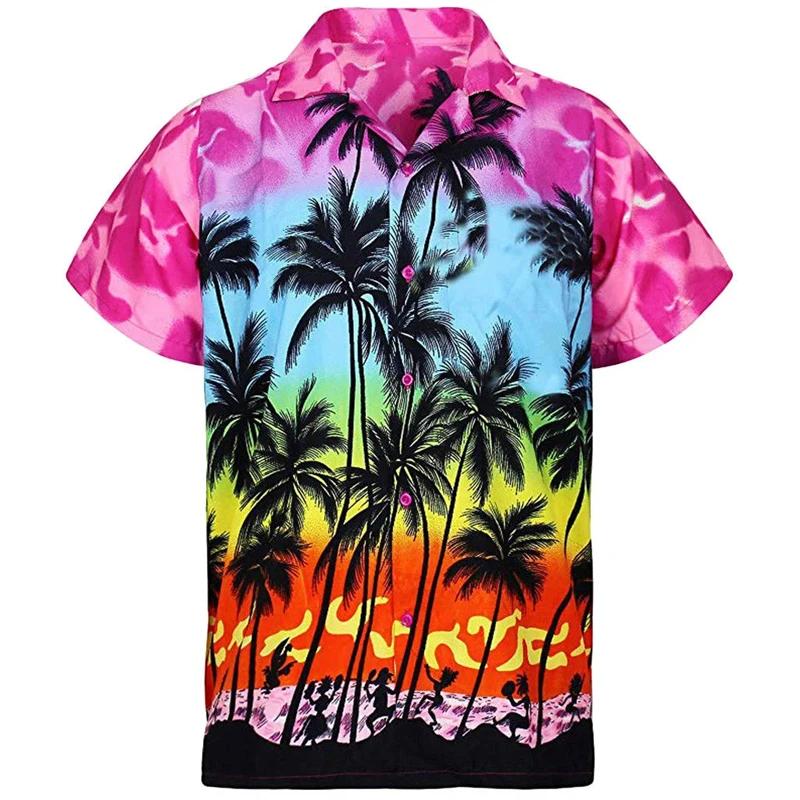 

Hawaiian Coconut Tree Graphic Beach Shirts Fashion Hawaii Vacation 3D Printed Shirts For Men Clothes Streetwear Y2k Lapel Blouse