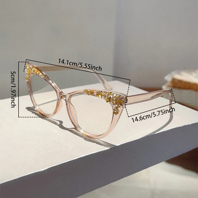 Women Fashion Eyeglasses Cat Eye Multi Color Frame Crystal Shiny Non-prescription