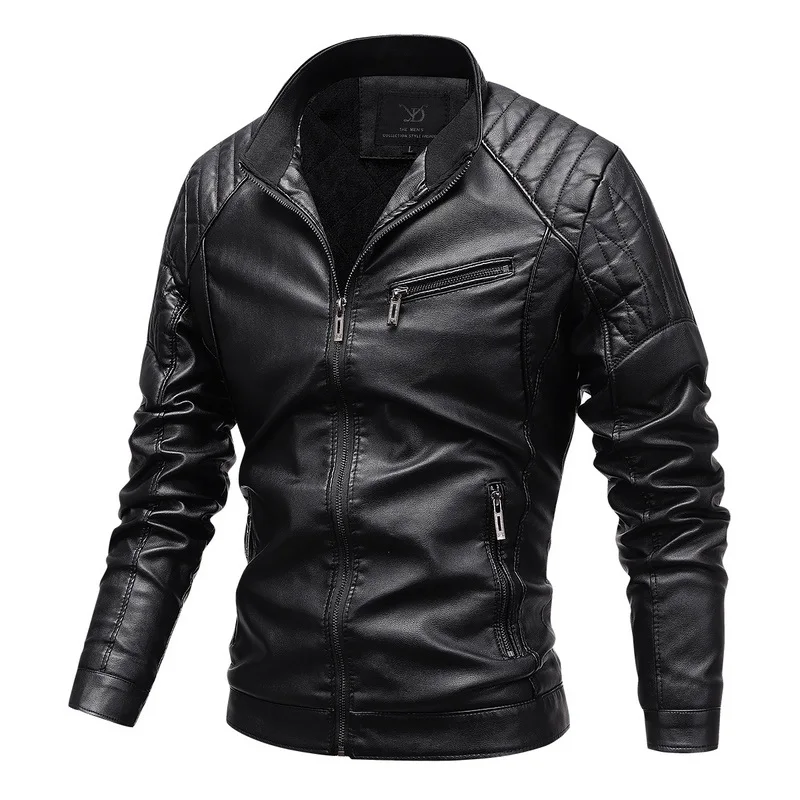 

Мужское зимнее пальто из искусственной кожи на флисовой подкладке, Осень-зима 2024, повседневное кожаное пальто с воротником-стойкой