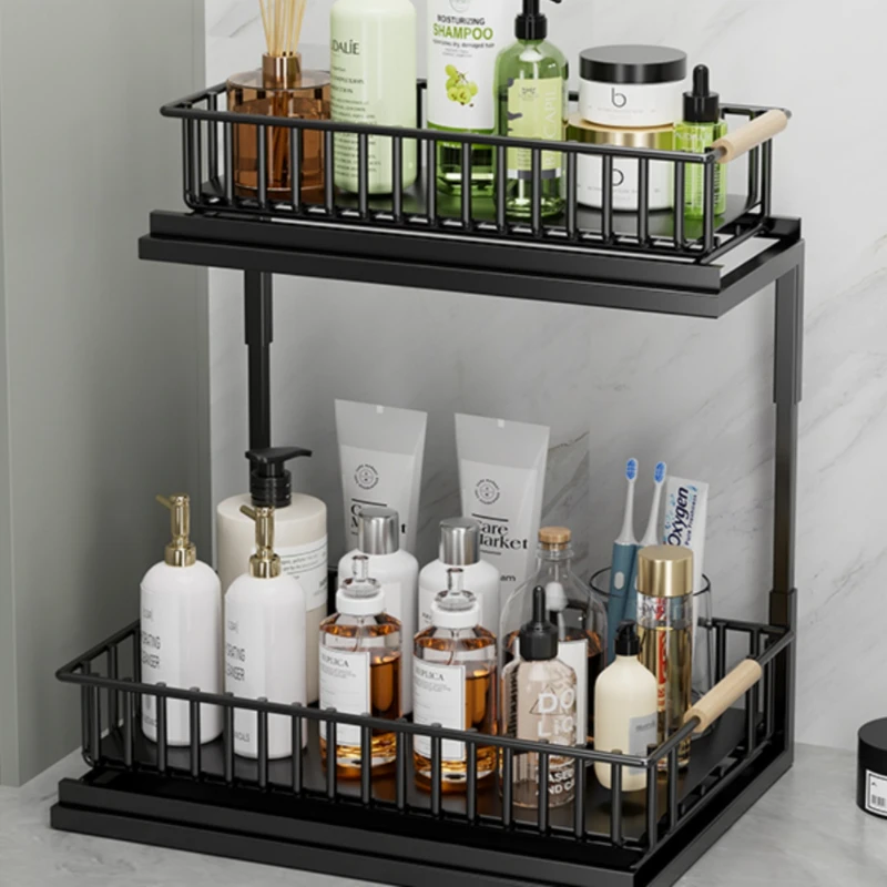 2 Tier Under Sink Storage Organizer Pull Out Bowl and Plate Shelf Cabinet Holder Drainer for Modern Kitchen Organization