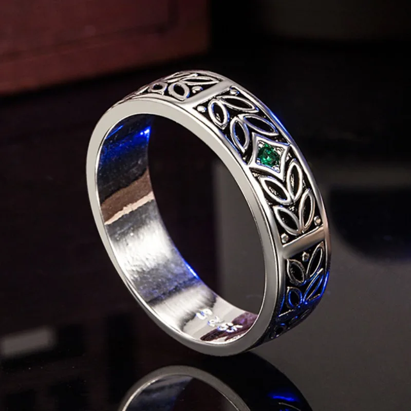 

Vintage 925 Thai Silver Emerald Men's and Women's Ring Party Gift Birthday Silver Jewelry Ring Wholesale