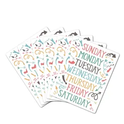 Autocollants créatifs de la semaine, 5 feuilles/paquet, papier auto adhésif mignon de couleur du lundi au dimanche, police artistique, papeterie de décoration pour bricolage 