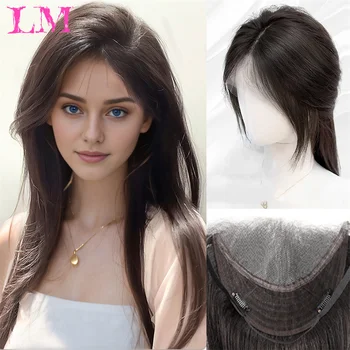 Toppers per capelli LM Topper sintetico con base in pizzo HD Topper Fermagli per capelli castani neri naturali in posticci