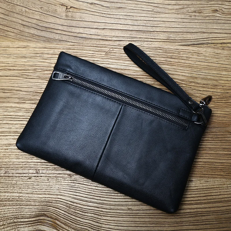 NZPJ Genuine Leather Men's Handbag Natural Cowhide Clutch Bag Large Capacity Wallet Leisure Tablet Bag Envelope Bag Phone Bag
