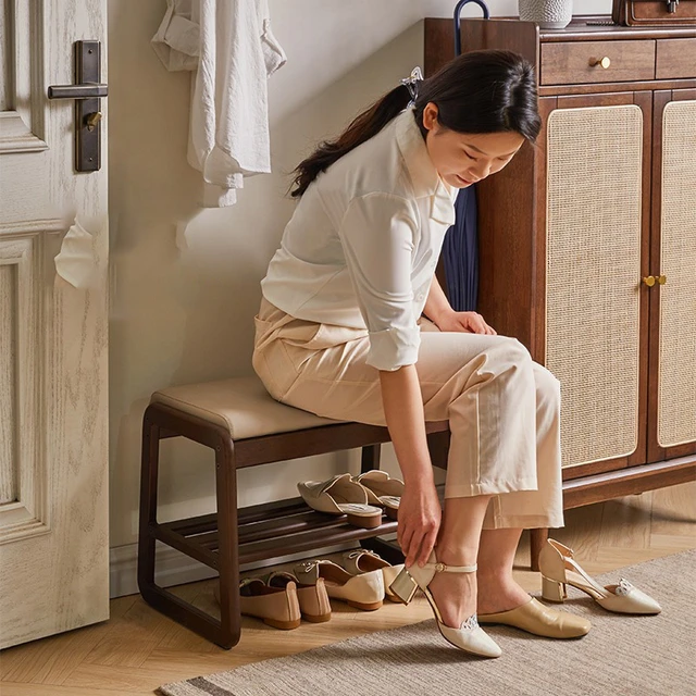 Solid Wood Shoe Bench Can Sit High Load-bearing Shoe Rack Simple