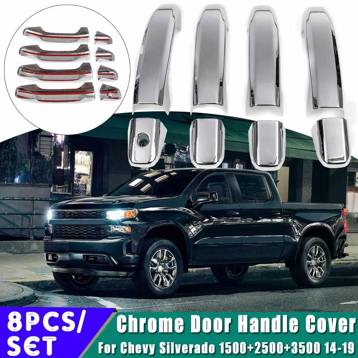 14-17 Chevy Silverado Chrome 2 Door Handle Cover Tailgate Cover W/o - Foto 12