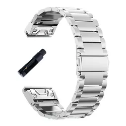 Quick Release Solid Stainless Steel Watch Strap - Metal Bracelet, Available in 20mm, 22mm, and 26mm Sizes - 26mm (Silver)