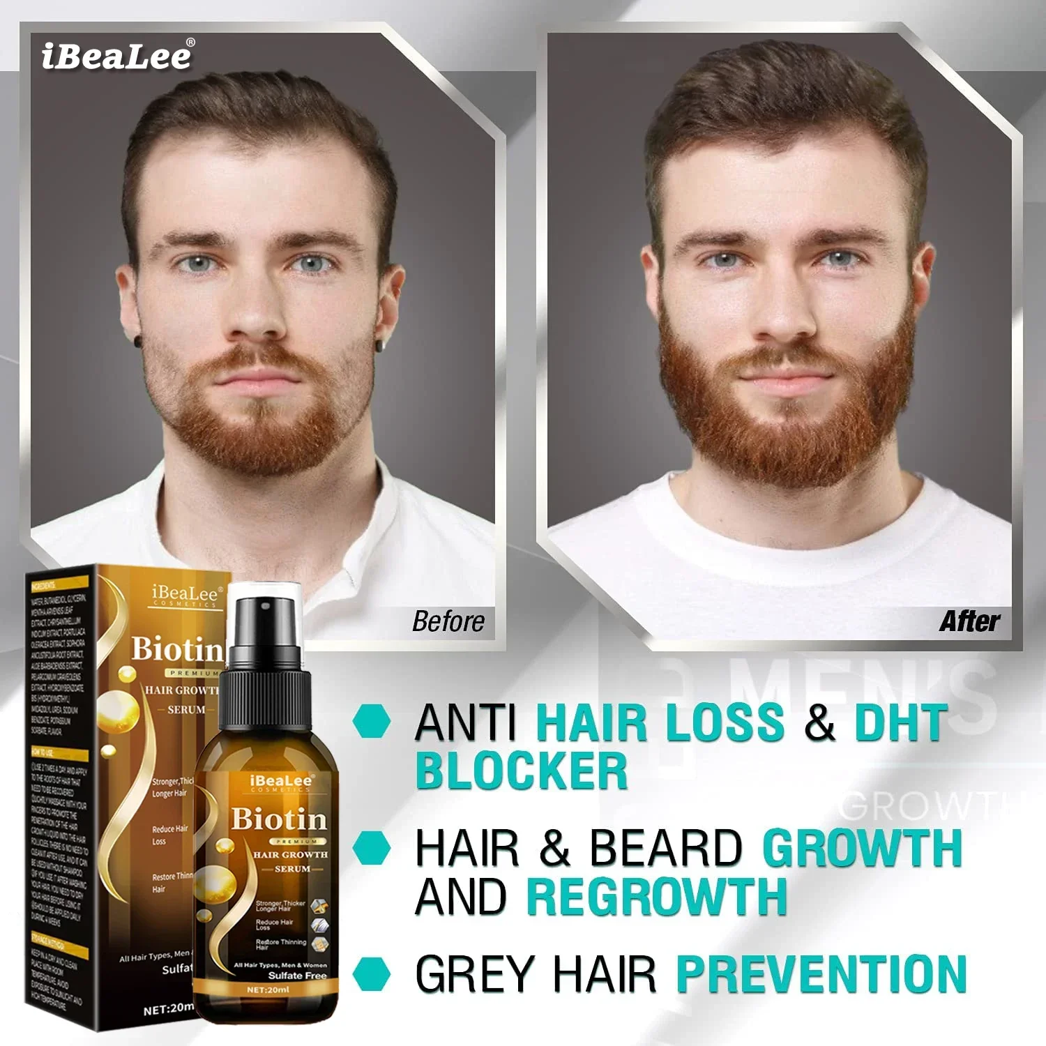 Description Picture 4 of itemHair Growth Products Biotin Anti Hair Loss Spray Scalp Treatment Fast Growing Care Essential Oils for Men Women Hair Care
