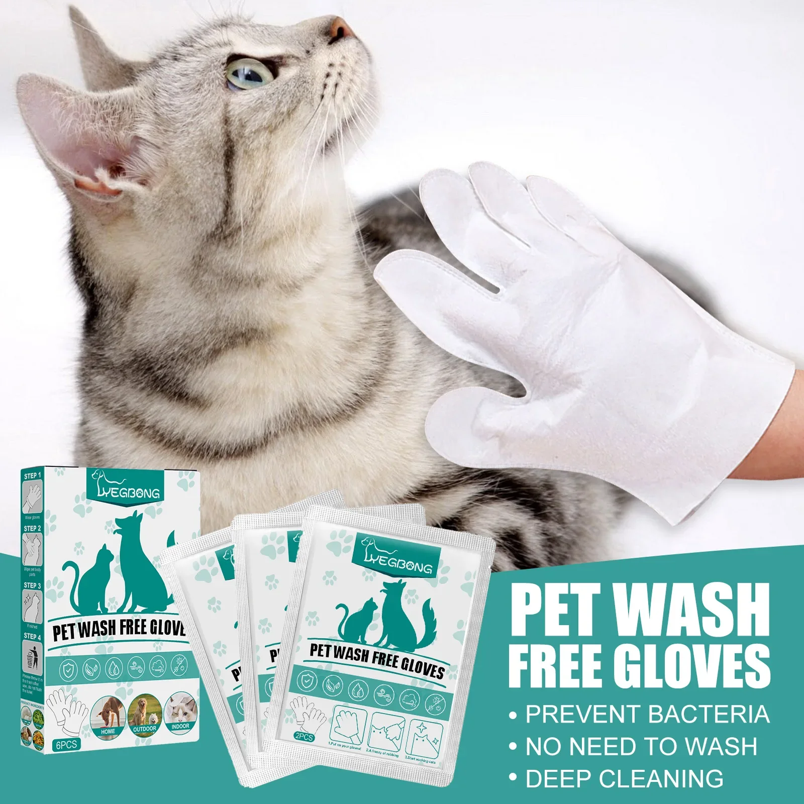 Pet Grooming Gloves 2/6pcs Pet Disposable Cleaning Gloves Wash Free Cats Dogs SPA Bath Supplies Massage Non Woven Fabric No Rinse Eye Wipe Gloves
