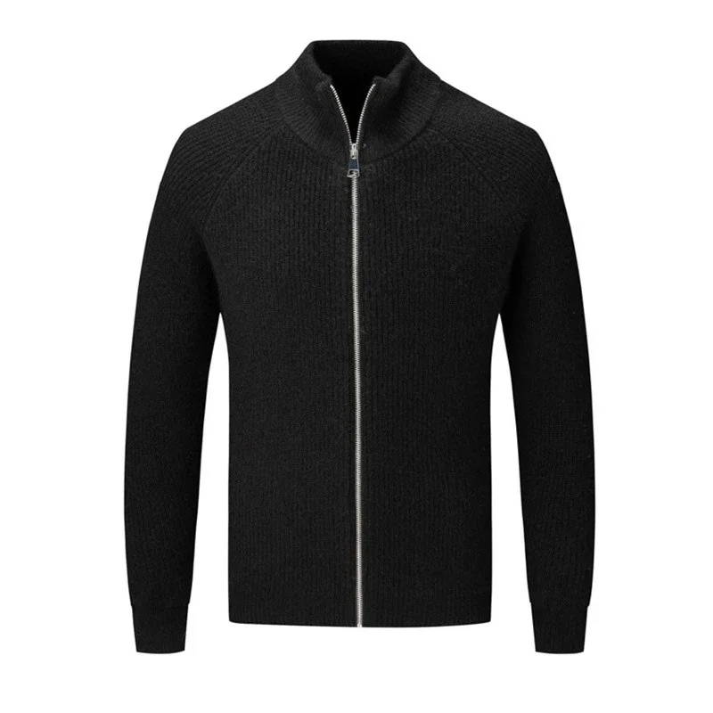 Men's Cashmere Knit Cardigan Half High Collar Zip-up Coat Wool Autumn Winter Fit Thick Sweaters Men Jacket
