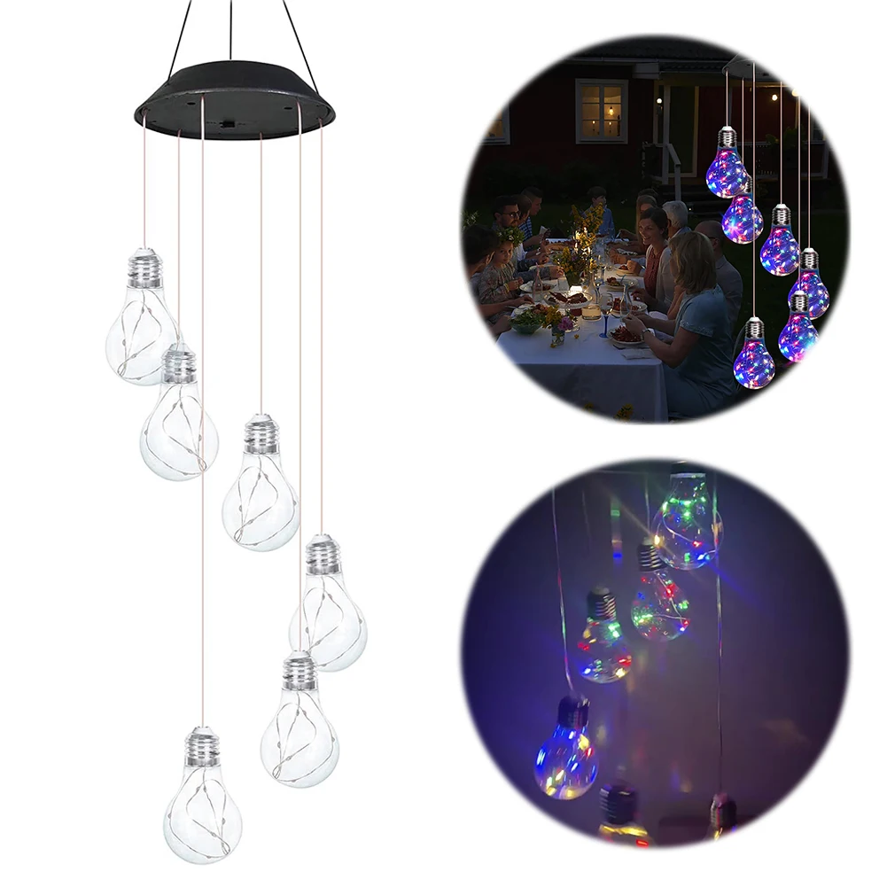 30LED & Copper Wire Colorful Lights Bulb Solar Wind Chimes Garden Hanging Lamp Solar Windbell Light for Outside Christmas Decor