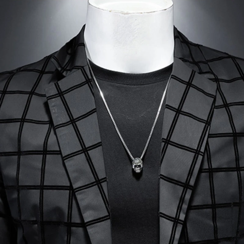Minglu Flocking Plaid Printed Men's Blazer High Quality Solid Color Single Breasted Business Casual Male Jackets Man Coats 5XL