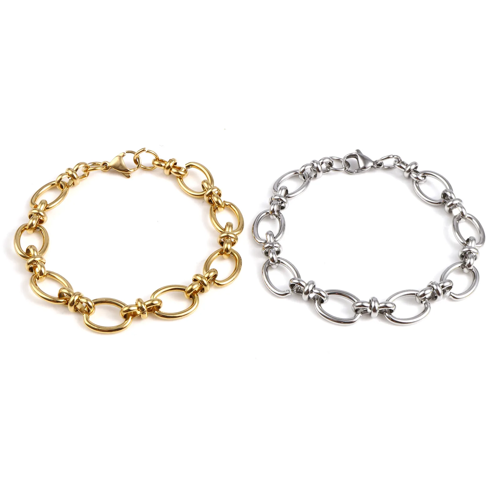1PC Stainless Steel Bracelets for Men Women Oval Cross Buckle Connector Link Chain Jewelry Gifts