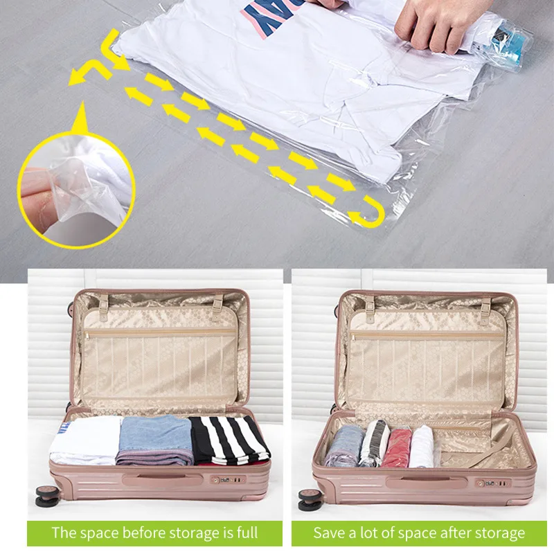 New Storage Compression Bags Hand Rolling Clothing Plastic Vacuum Packing  Sacks Travel Space Saver Bags for Luggage - AliExpress