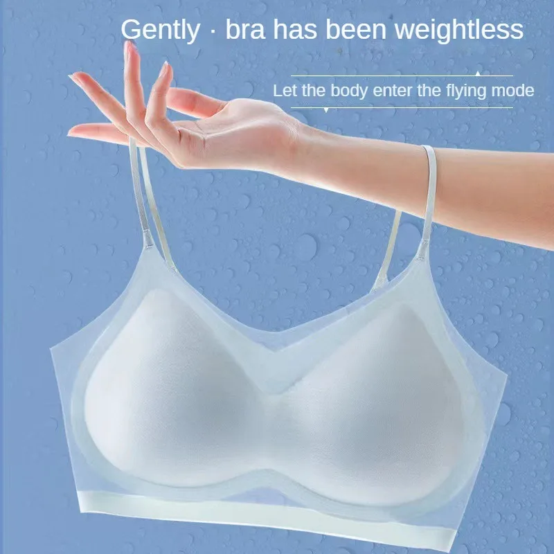 

2023 Summer Sling Invisible Women Bra Padded Wireless Beautiful Back Vest Bra Ultra-thin Ice Silk Seamless Brassiere Inside Wear