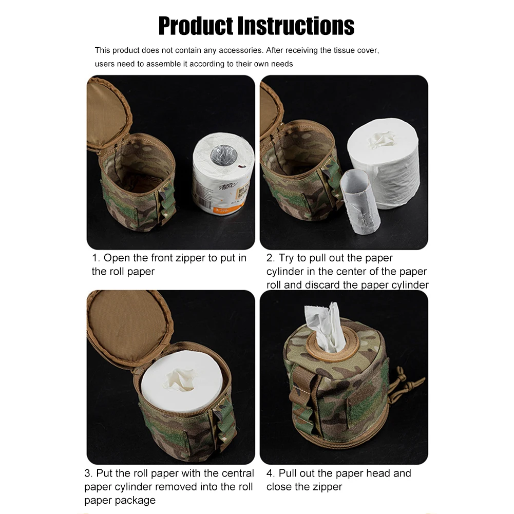 Roll Paper Holder Bag Hanging Toilet Paper Case Camping Wipes Box Tissue Containers MOLLE Ribbon Camouflage for Outdoor Hiking