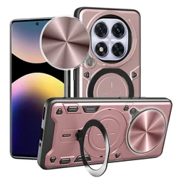 Enhanced Protective Case with Metal Ring Holder and Magnetic Car Mount - Rotating Holder Cover for Redmi Note 14 Pro 4G (Global) (Rose Gold)