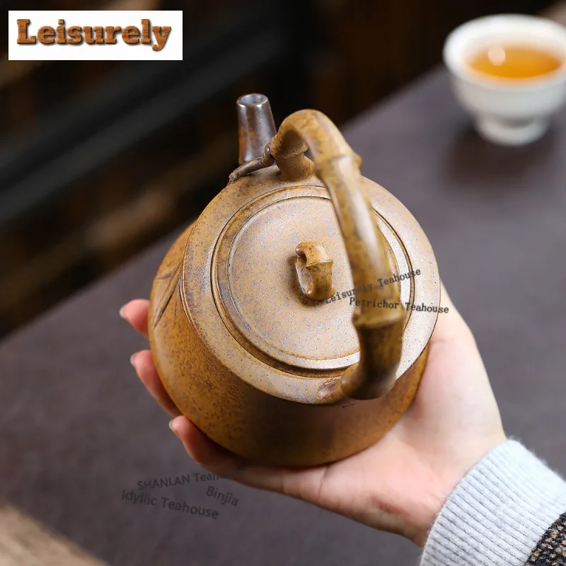 300ml Yixing Purple Clay Teapots Handmade Lifting Handle Pot Raw Ore Wood-fired Porcelain Mud Kettle With Filter Zisha Tea Set