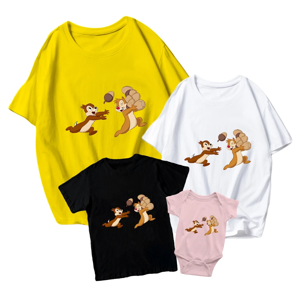 

Disney Tshirts Fun Cartoon Chip 'n' Dale Kids Print Short Sleeve Baby Girl Boy Baby Romper Family Matching Clothes Adult Unisex