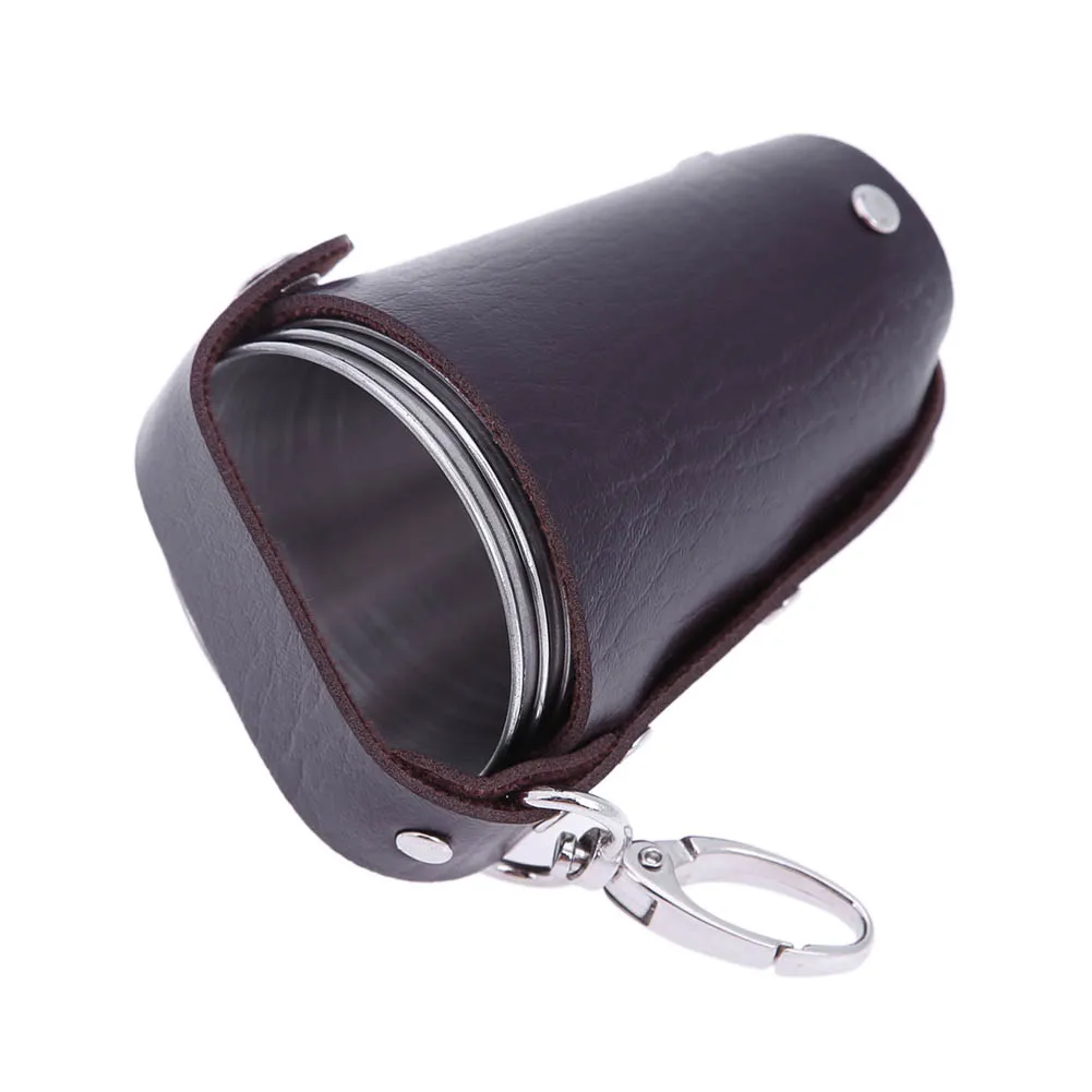 4pcs Coffee Tea Cup with Leather Cover Stainless Steel Mini Beer Mugs Rust-free Outdoor Travel Cup for Whiskey Tequila Liquor