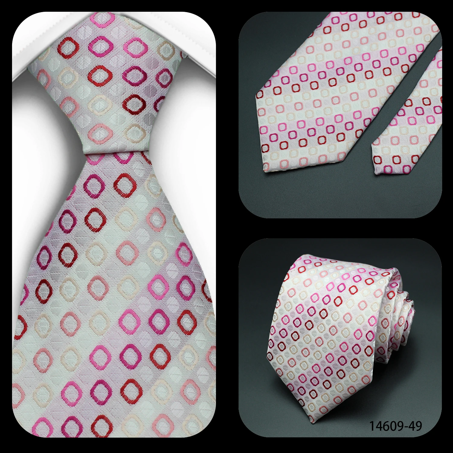Luxuriöse 7CM Herren-Krawatte in Rosa mit Streifen, Blumenmuster, Karomuster und Uni-Farben für Männer, Bräutigam-Krawatte für Geschäft, Hochzeit und Party – Detail 7