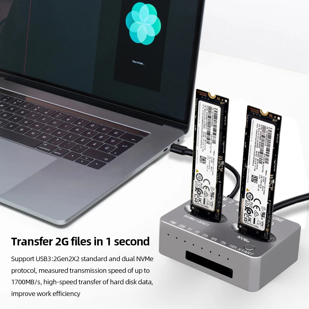 듀얼 베이 M.2 NVME SSD 클론 USB3.2 C 타입 NVME 도킹 스테이션, Gen2X 20Gbps M/B M 키, M2 SSD M 키 SSD용 M.2 M.3 NVME PCI-E