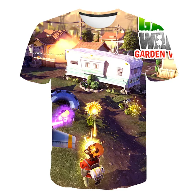 Boys Girls 3D Short Sleeve T-Shirt Plant Zombie Print T-Shirt Girls Cartoon T-Shirt 3-14 Years Old Anime T-Shirt TX-s482