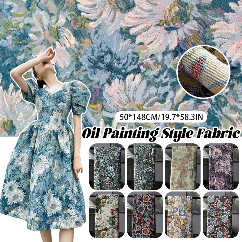 Ölgemälde-Stil Stoff Blumengarn gefärbt Jacquard Stoff Kleidung DIY Nähen Gepäck Kissen dekoratives Tuch im halben Meter – Detail 1