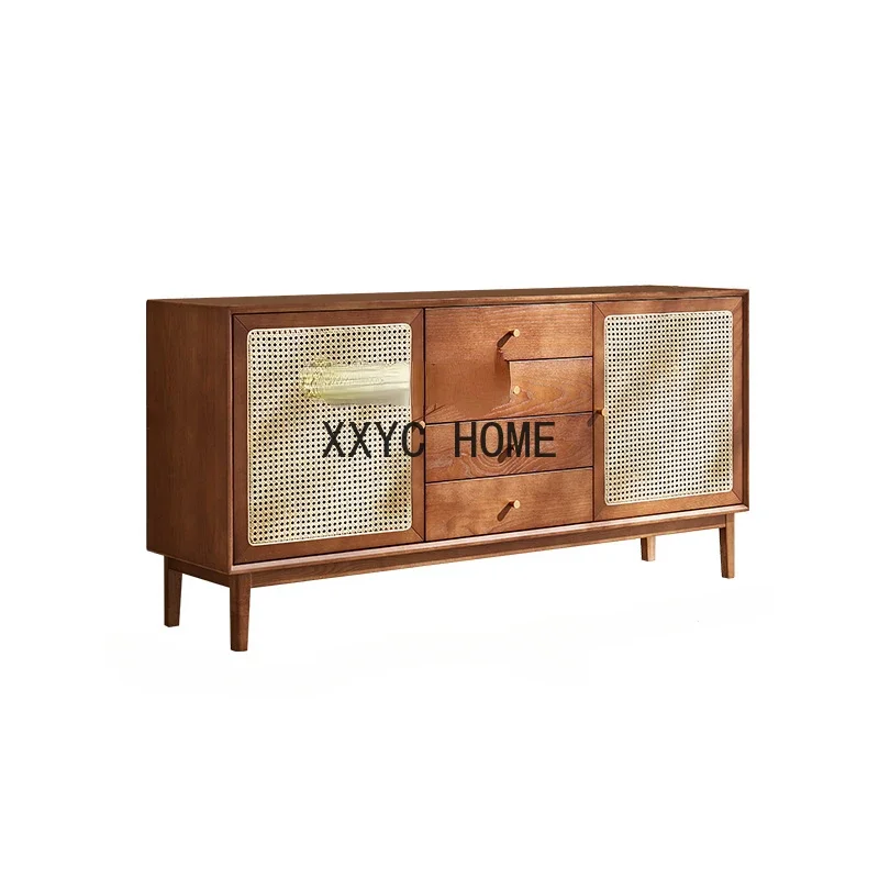 

Nordic Rattan Dining Side Solid Wood Storage Cabinet Living Room Entrance Cabinet Silent Wind Wall Storage Cabinet