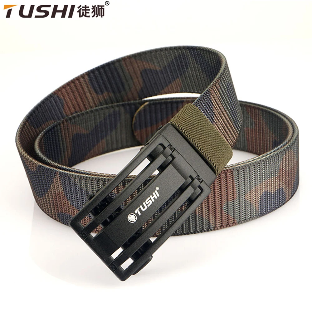 TUSHI New Metal Automatic Buckle Nylon Tactical Belts For Men Adjustable Trousers Waistband Canvas Outdoor Sports Quick Dry Belt