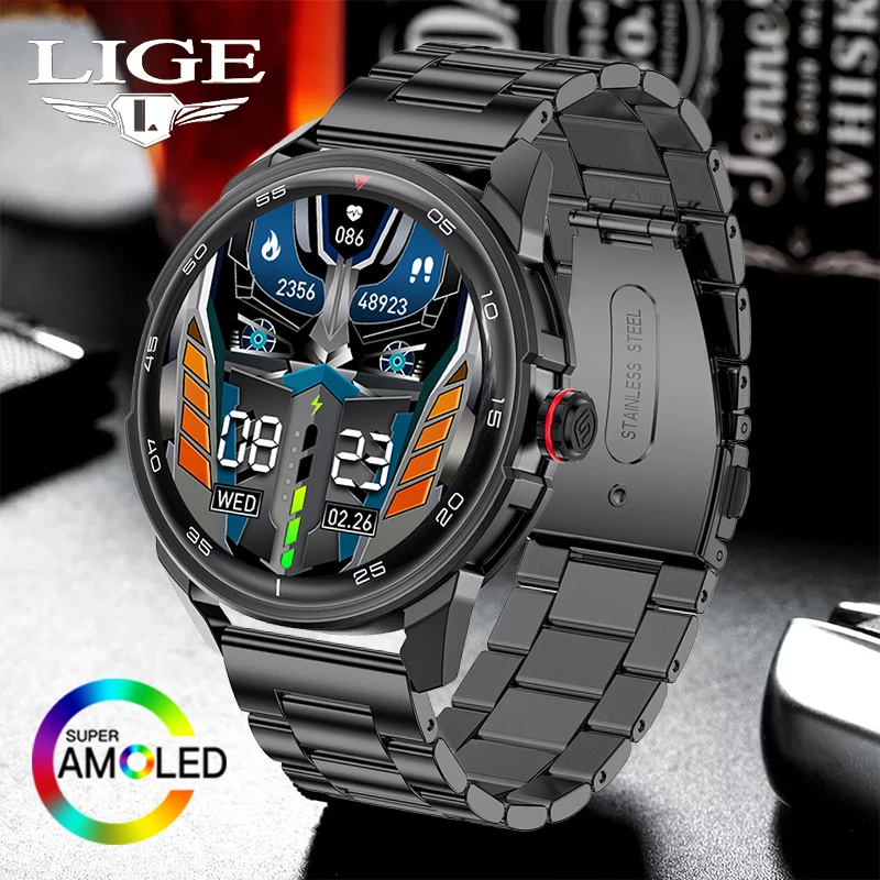 

LIGE AMOLED 1.32'' Smart Watch Sports Fitness Tracker Luxury Watch Heart Rate Sleep Monitor Women Men Smartwatch For Android IOS