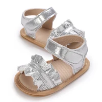 0-18M Baby Summer New Sandals for Girls Silver Non slip Rubber Soft Sole Flat Shoes First Walking Shoe 3