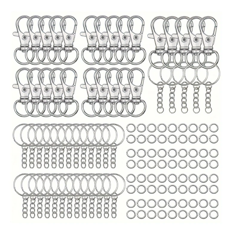 

Поворотный карабин и кольца для ключей с цепочкой, соединительные кольца, надежный и функциональный аксессуар для изготовления ключей, 100 шт./комплект