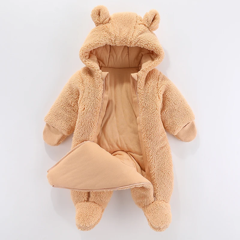 Baby Jumpsuit Newborn Baby Winter Jacket Warm Hooded Infant Romper Thicken Soft Cotton Boys Jumpsuit Cartoon Baby Girl Clothes 0 to 12 Months