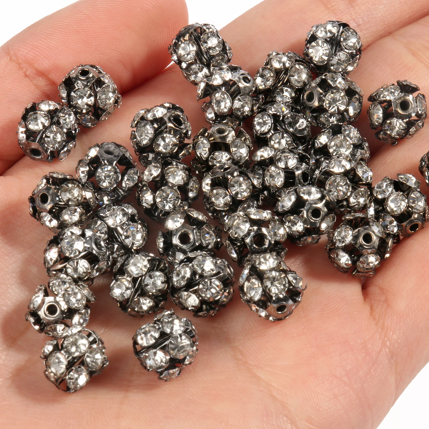 50 Stück/Set 6mm 8mm 10mm AB-Farbe Strass-Kugelförmige Lose Perlen Metall-Kristallperlen für Schmuckherstellung DIY-Zubehör – Detail 8