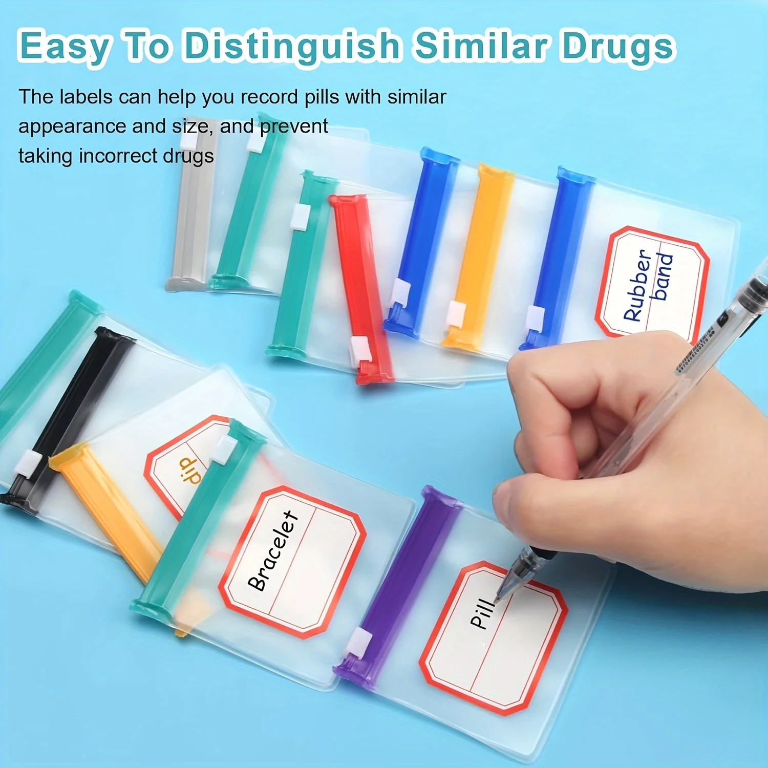 7 sacchetti per pillole, set di sacchetti per pillole riutilizzabili con cerniera, organizer per medicinali autosigillanti in 7 colori, sacchetti per medicinali traslucidi Trave - immagine 3