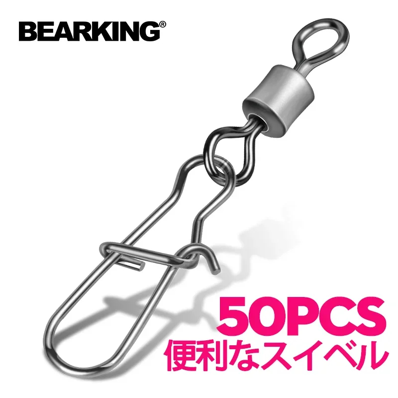 BEARKING Fishing Snap Swivel Connector 50PCS Stainless Steel Rolling Bearing Pike Fishhook Lure Tackle