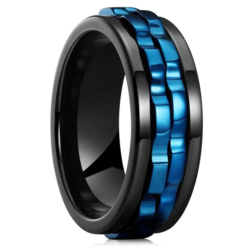 Stainless Steel Rings Punk Gear Rotating Anxiety Fidget Ring for Men Stainless Steel Chain Spinner Rock Biker Wedding Party Jewelry Gift Bague Homme