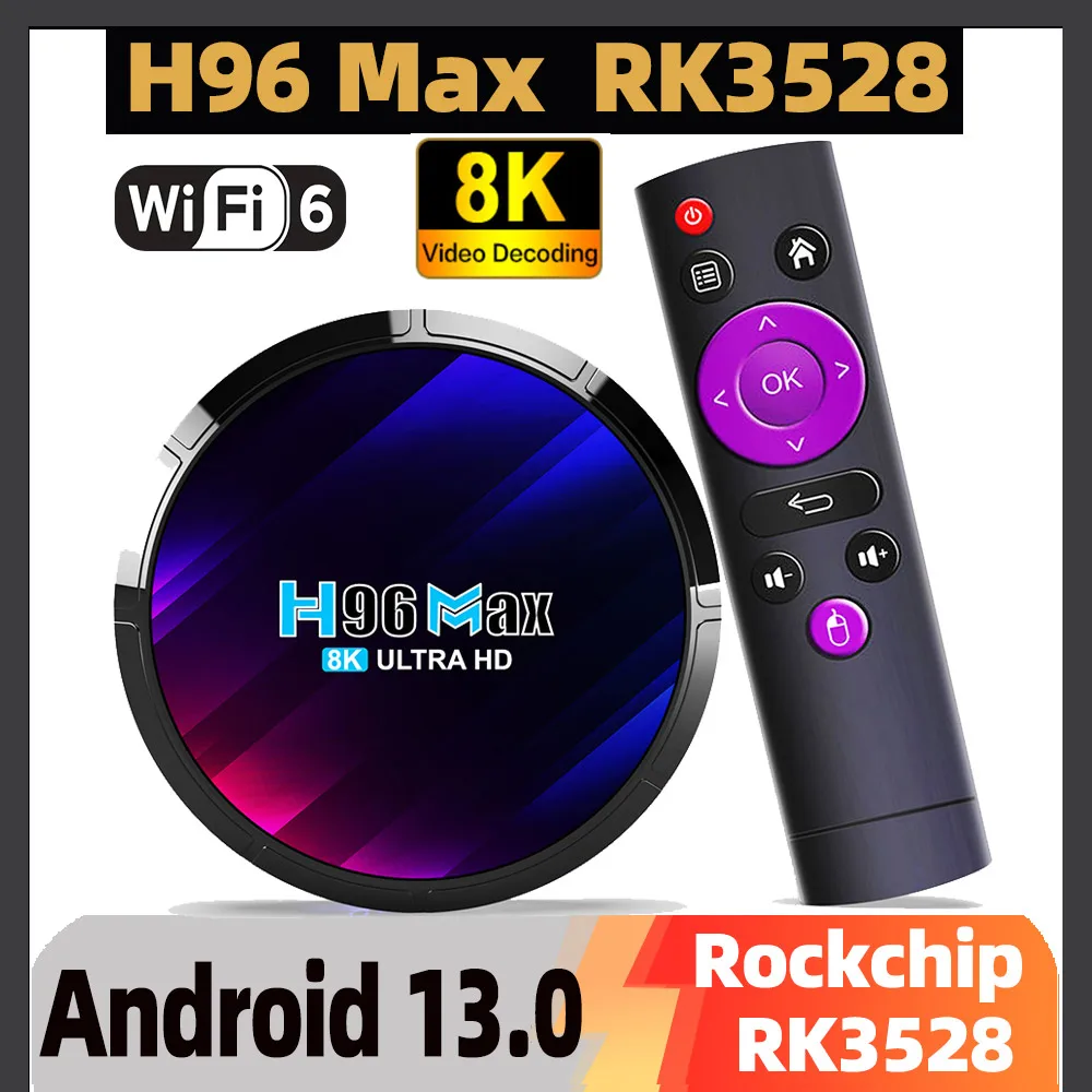 H96 Max 6K Ultra HD Smart TV Box avec télécommande, Android