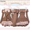 Japanese Sweet Lolita 2 Piece Sets Women Retro Off Shoulder Bow Blouse Tops Plaid Cake Mini Skirt Girls Kawaii Y2k Slim Outfits 6